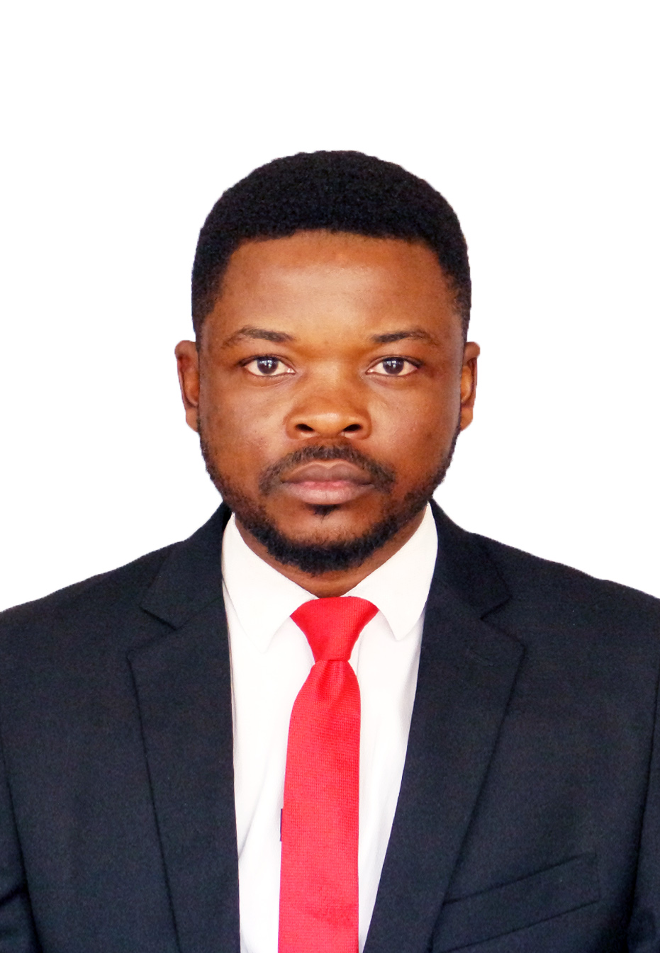 Dr. Abanda Emmanuel C. in a black suit and red tie